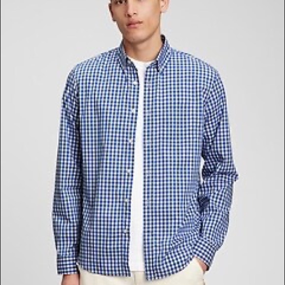 GAP Men’s Poplin Button Down Shirt in Untucked Fit. NWT! Blue Gingham. New. - Picture 2 of 10